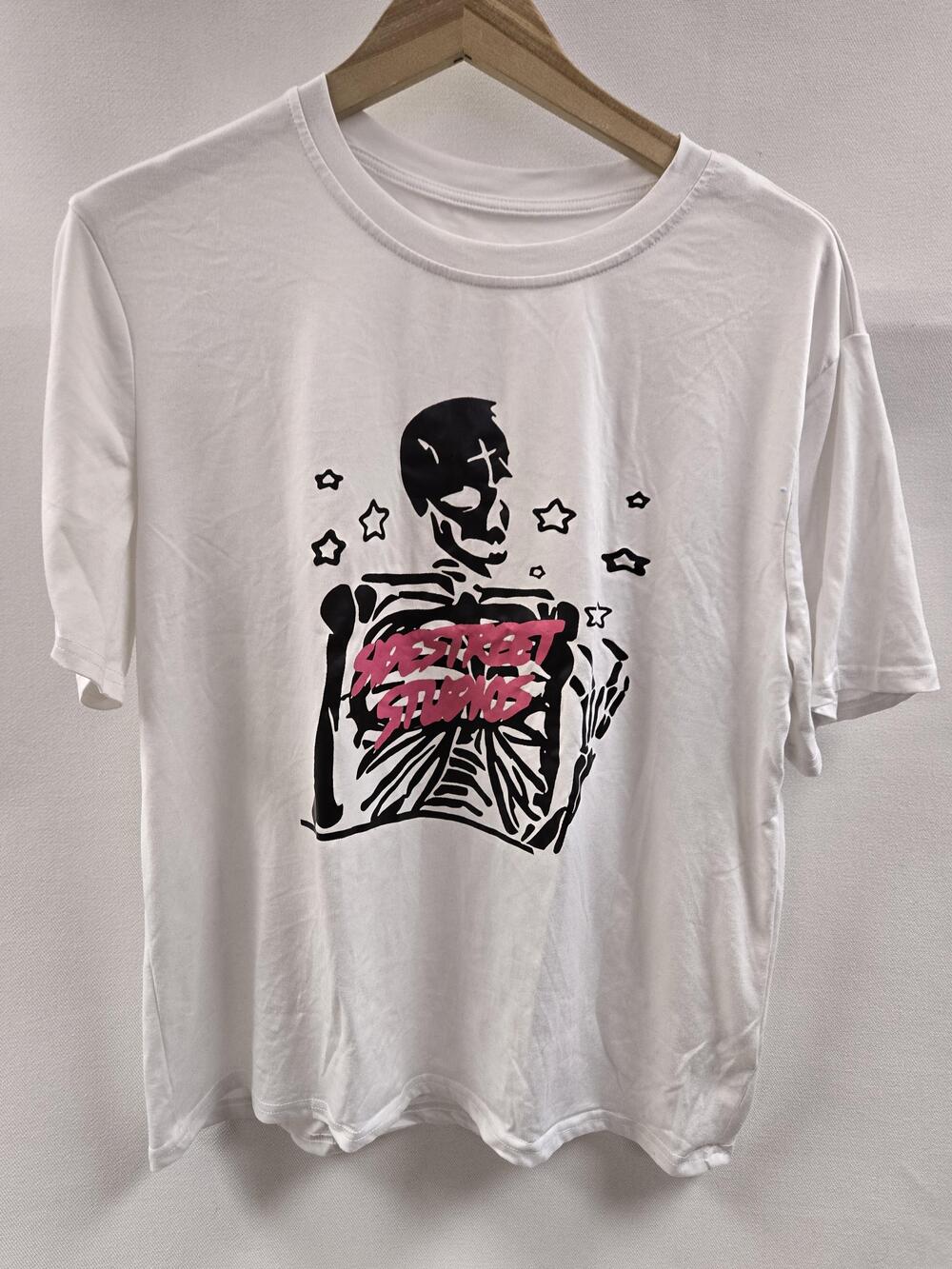 Shein Shirt Womens Medium White Skeleton Stars Graphic Tee Street Studios Quote